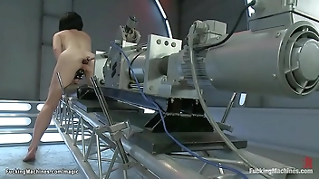 Petite babe fucked by huge machines