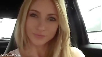 Blondy hot girl gone wild and Masturbating in the car