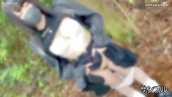 Japanese Babe Fingers Her Wet Pussy and Tight Ass by the XXX Forest Stream